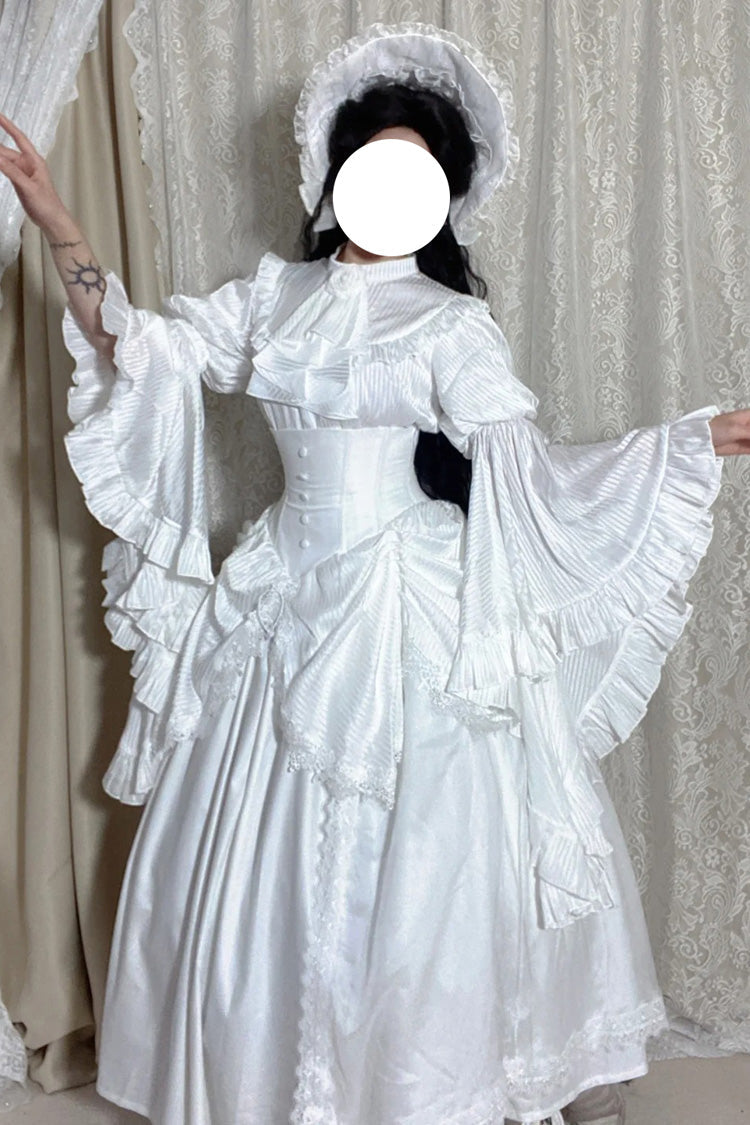 White Sleepwalking Long Hime Sleeves Stitching Lace Plus Size Gothic Elegant Lolita Skirt Set