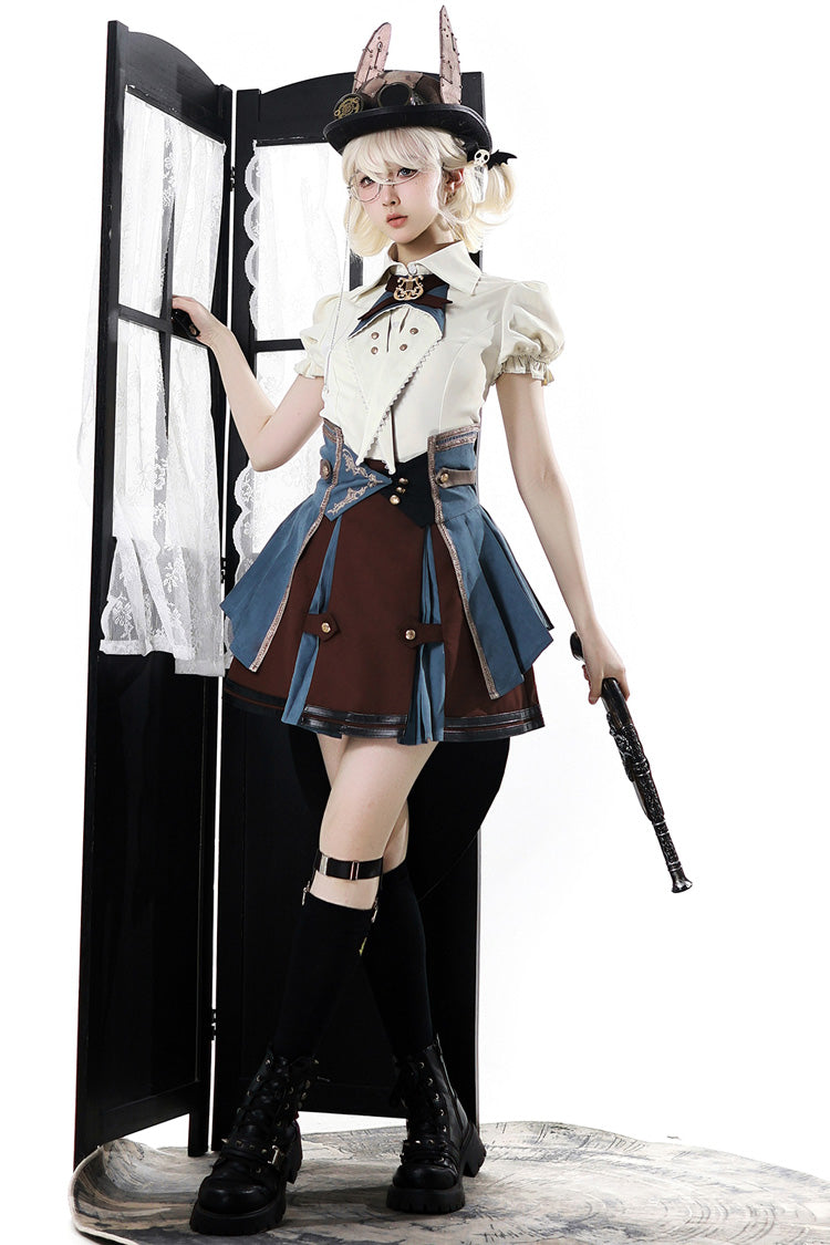 Fairy Town Train Conductor British Academy Short Sleeves Embroidery Punk Handsome Lolita Skirt Set