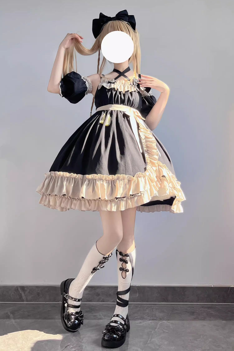 Black Monet Estate Sleeveless High Waisted Ruffle Bowknot Asymmetric Gothic Lolita Jsk Dress