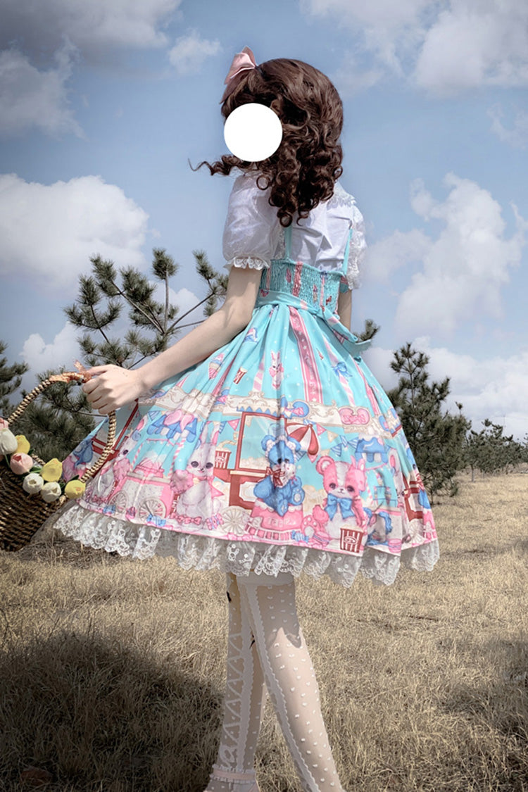 Green Doll Playground Print Ruffle Bowknot Sweet Lolita Jsk Dress