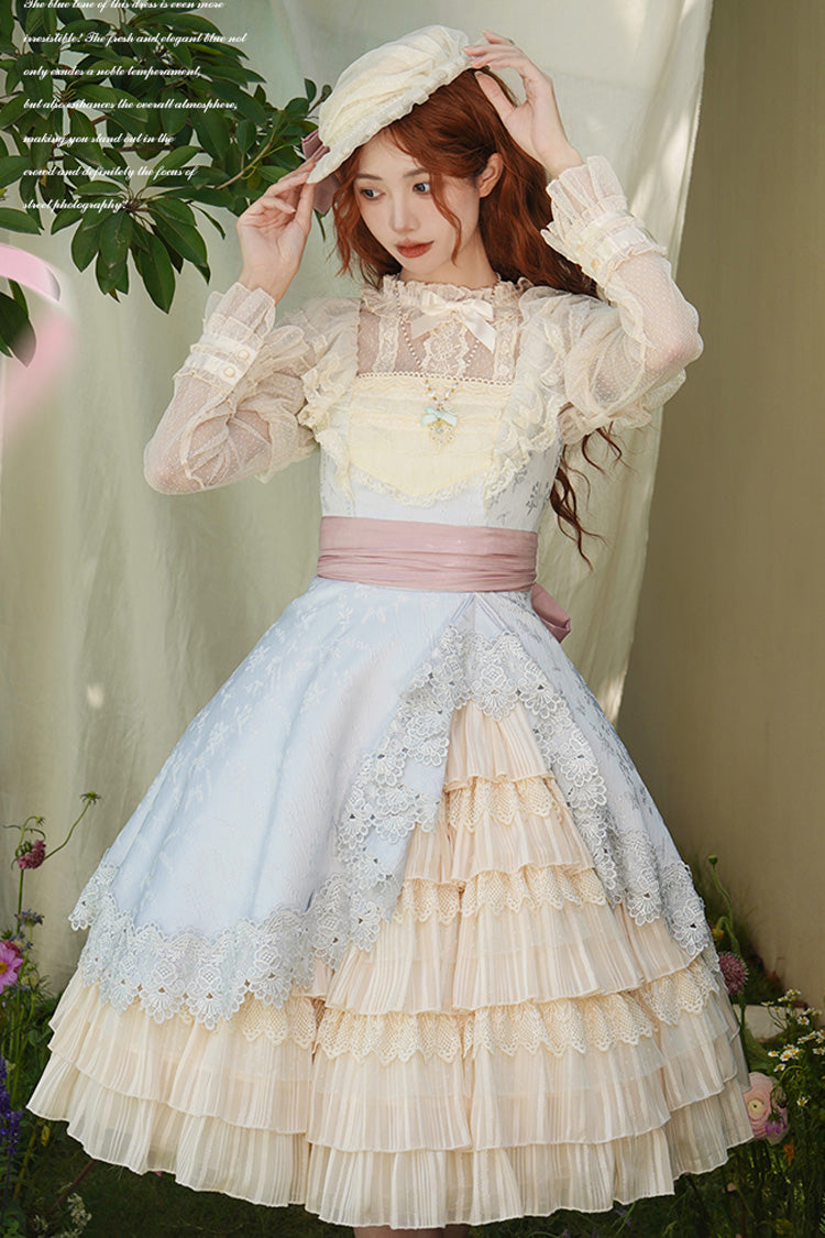Multi-Color Cream Layers Ruffle Asymmetrical Cardigan Bowknot Sweet Lolita Jsk Dress