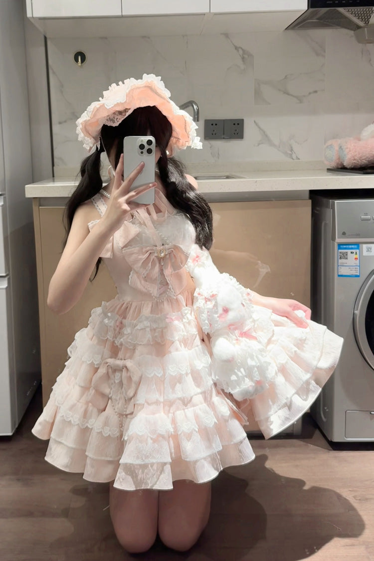 Pink Sweetheart Doll Multi-Layered Ruffle Bowknot Lace Sweet Princess Gorgeous Lolita Jsk Dress