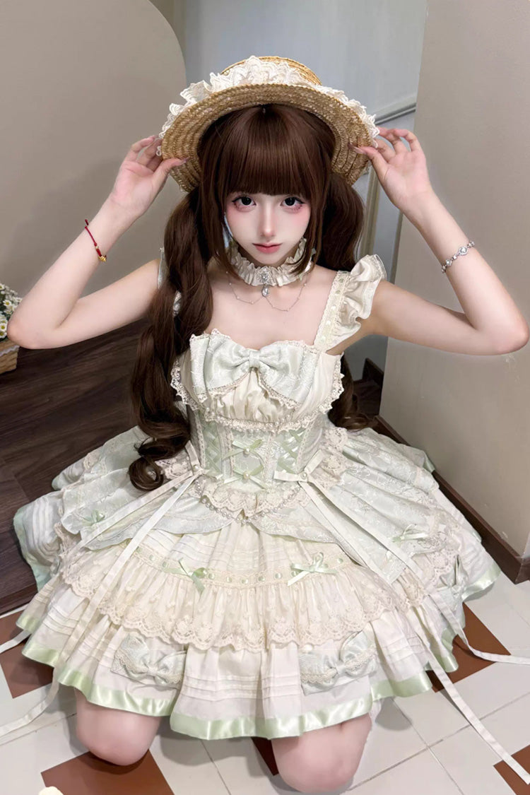 Mint Milk Green Sleeveless Ruffle Bowknot Lace Sweet Ballet Lolita Jsk Dress