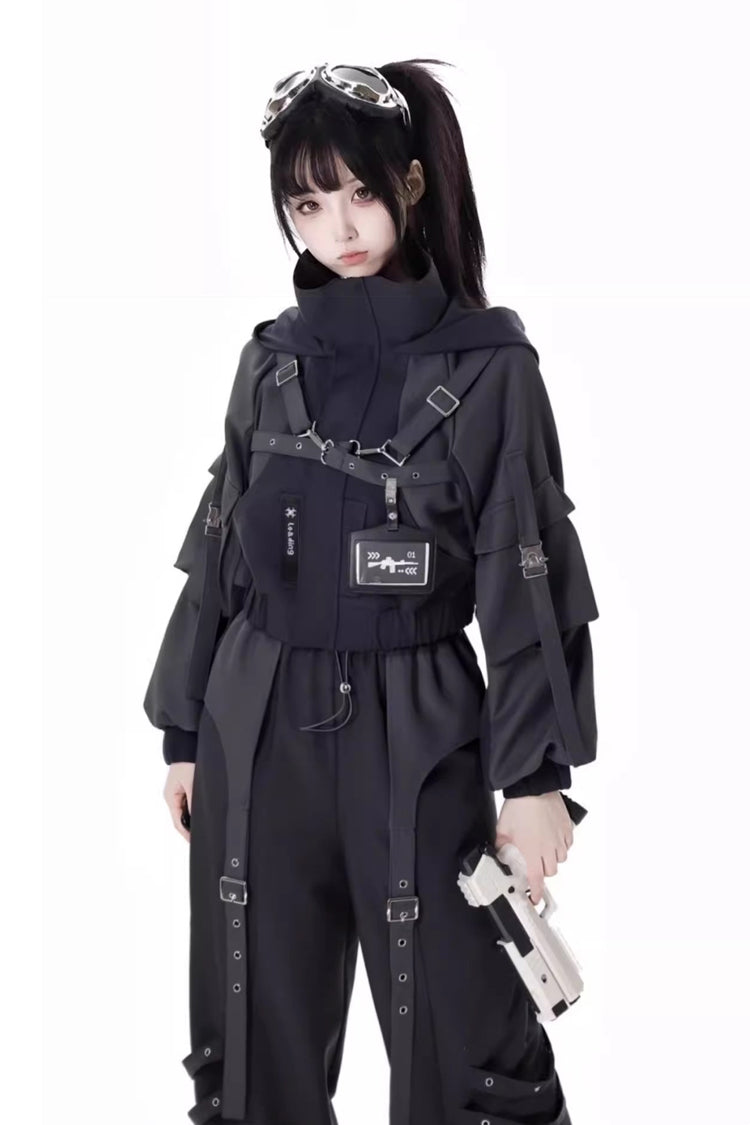 Black Retrograde Orbit Long Sleeves Gothic Ouji Lolita Short Coat and Pnats Set