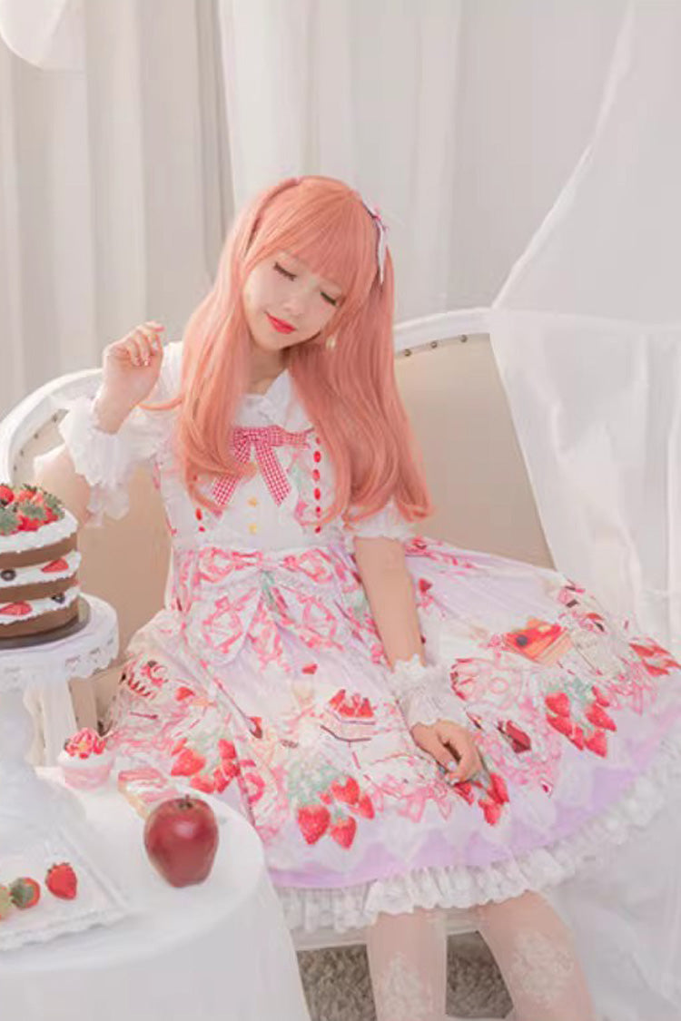 Strawberry Feast Sleeveless Printed Ruffled Bow Sweet Lolita Jsk Dress 4 Colors