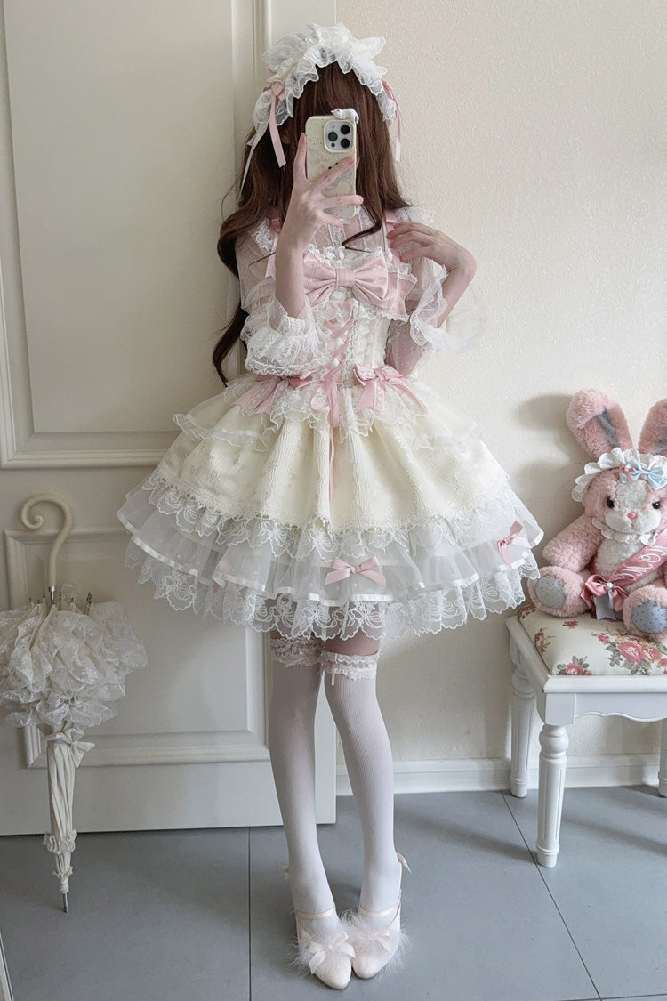 Apricot Fleishi Island Sleeveless Ruffle Bowknot Lace Slim Sweet Ballet Lolita Jsk Dress