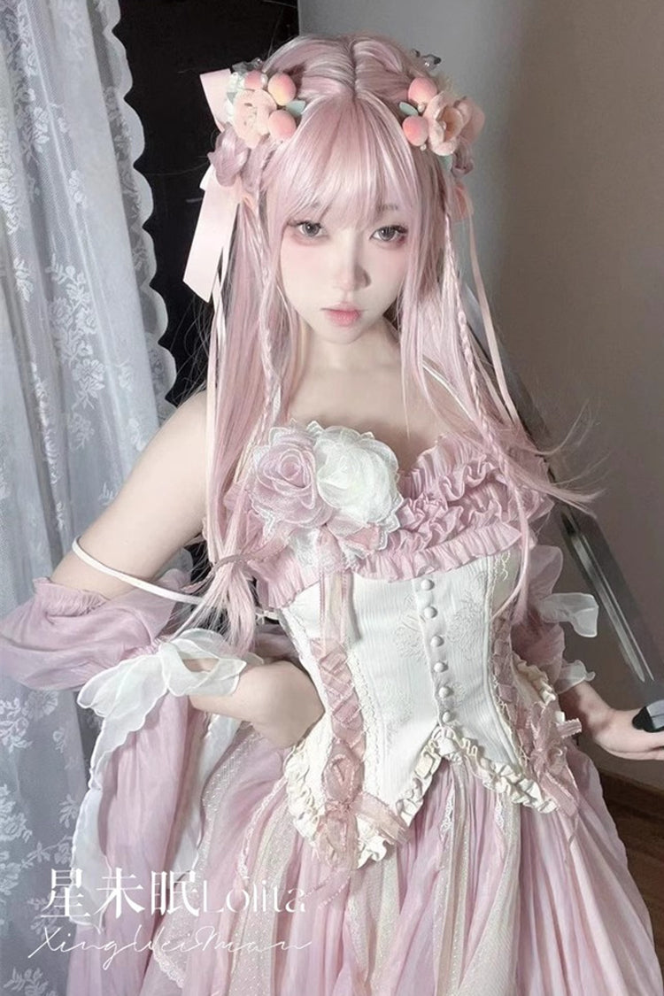 Praise of the Flower Goddess Off Shoulder Ruffle Hanayome Bowknot Lace Fishbone Sweet Lolita Jsk Dress 2 Colors