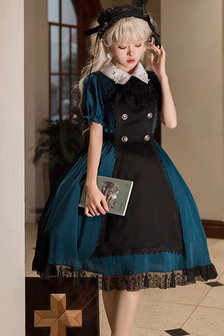 Dark Green Otherworld Deacon Detachable Apron Short Sleeves Gothic Lolita Dress