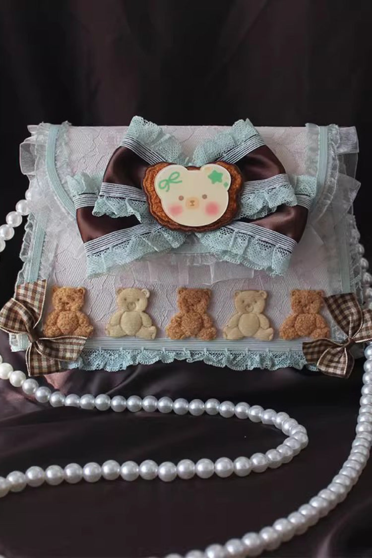 Mint Chocolate Little Bear Bowknot Lace Pearl Sweet Lolita Handbag