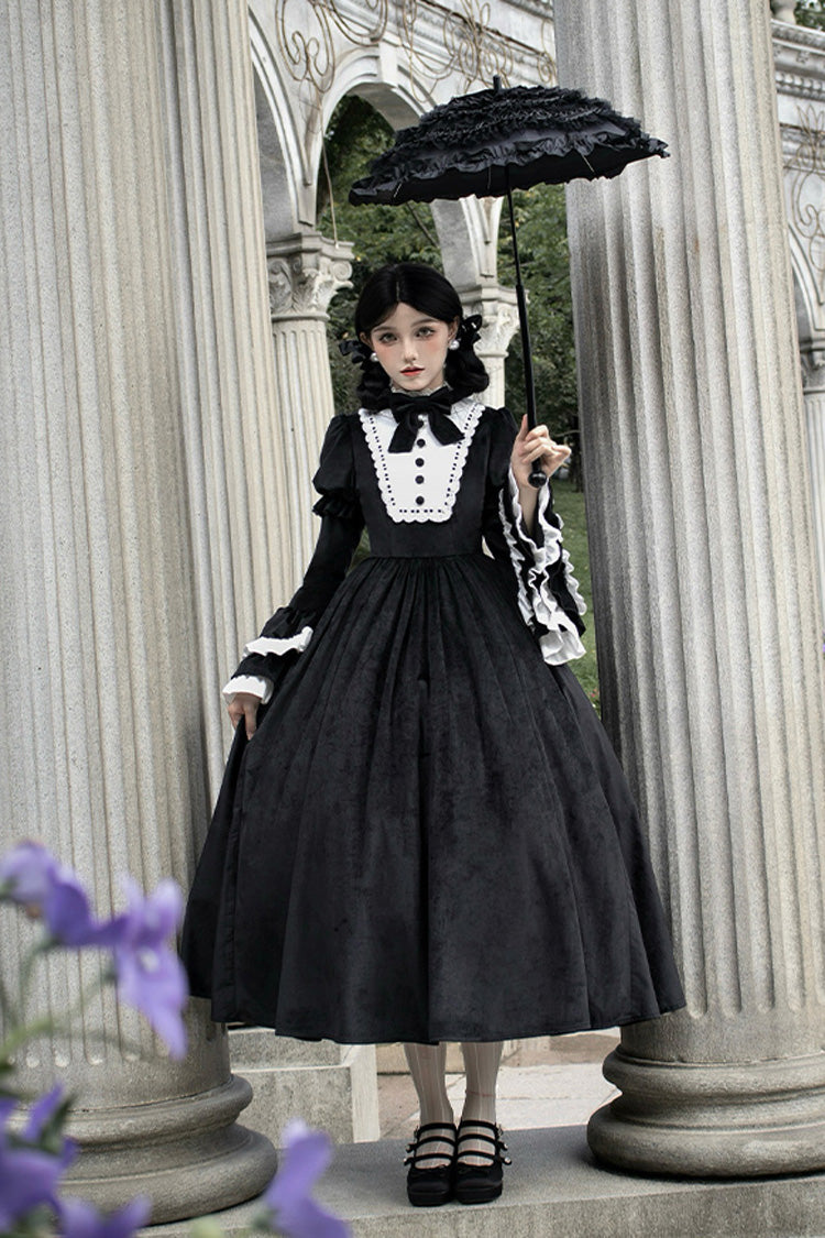 Black Sleepless Night Long Hime Sleeves Ruffle Bowknot Gothic Lolita Dress