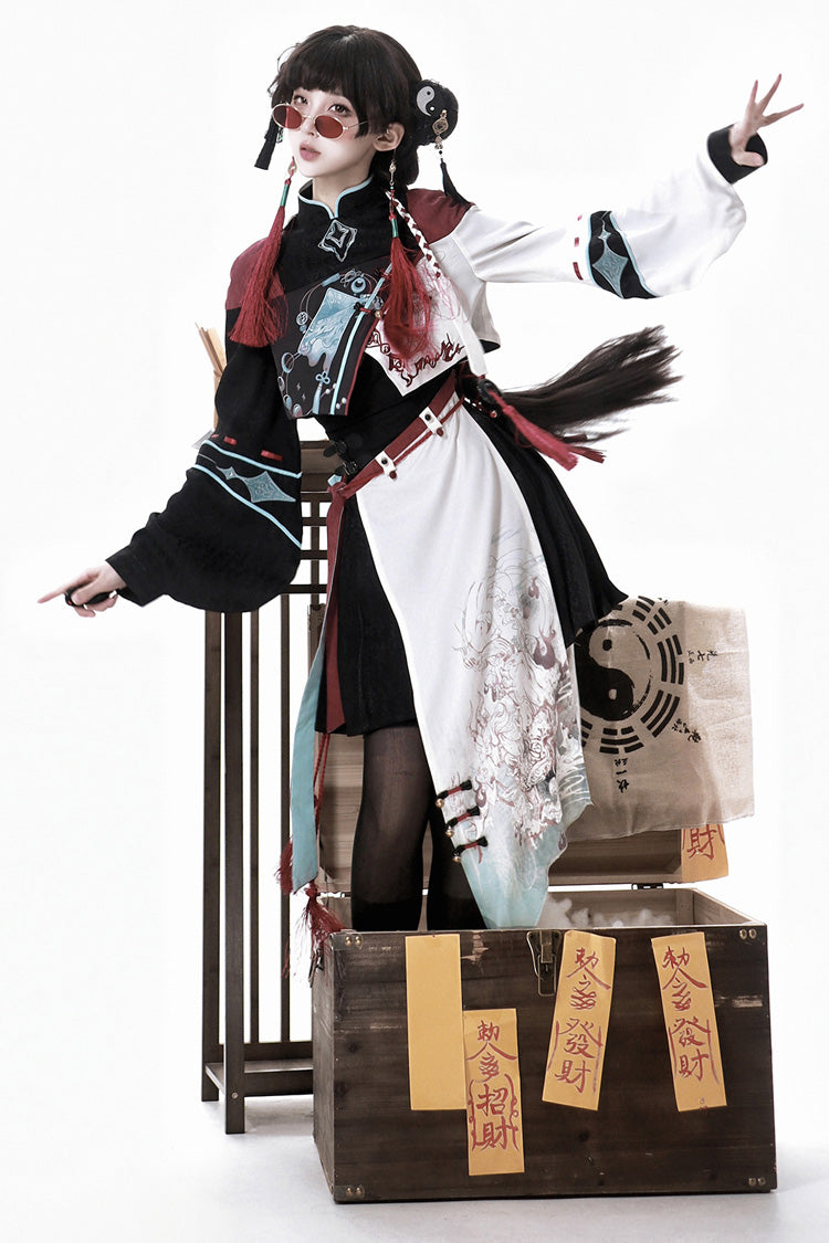 Multi-Color Walking With The Demon Print Asymmetric Gothic Chinese Style Ouji Lolita Skirt