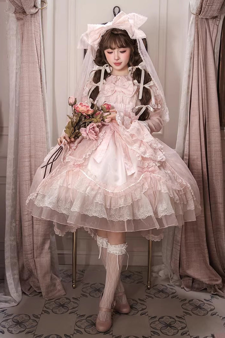 Pink Candy Flavor Square Collar Sleeveless Ruffled Bow Lace Sweet Gorgeous Lolita Jsk Dress
