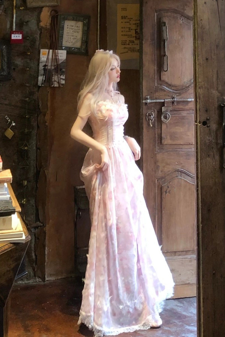 Pink Sakura Trio Sleeveless Double-Layered Ruffle Bowknot Lace Sweet Princess Lolita Jsk Dress