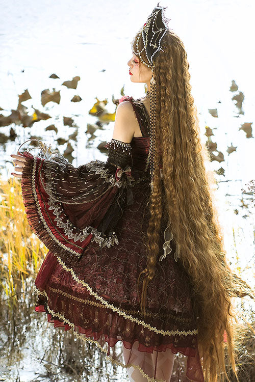 Wine Vintage Hanayome Eye of Red Heart Bowknot Multi-Layer Ruffled Classic Lolita JSK Dress