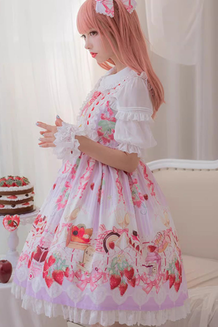 Strawberry Feast Sleeveless Printed Ruffled Bow Sweet Lolita Jsk Dress 4 Colors