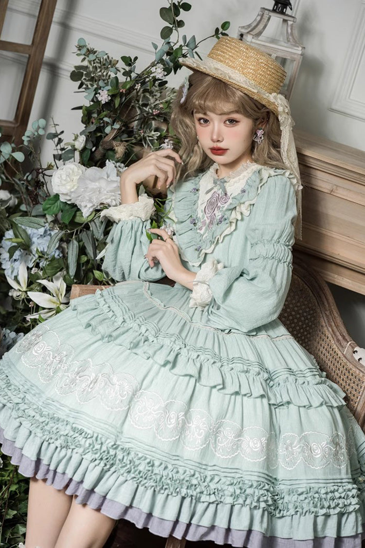 Thorn Rose Long Sleeves Ruffle Bowknot Sweet Princess Lolita Dress 2 Colors