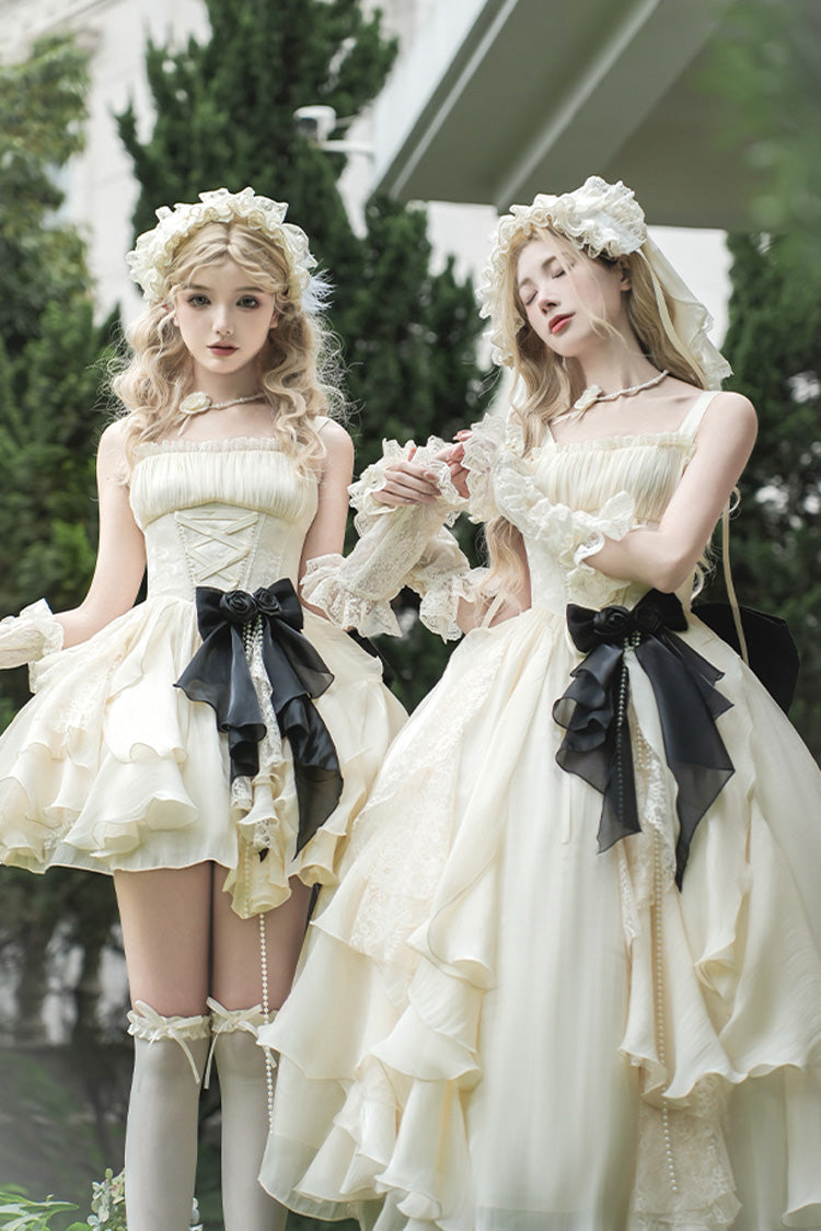 Ivory Moonlight Variations Sleeveless Ruffle Lace-Up Sweet Lolita Jsk Short Dress