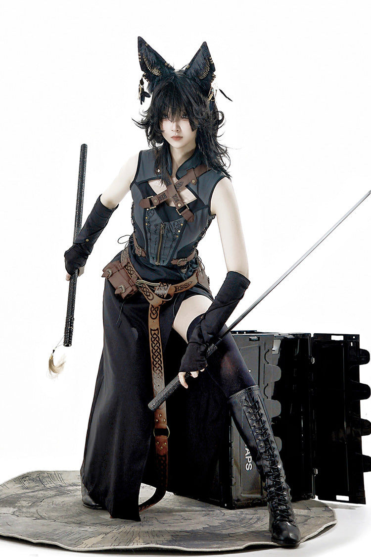 Black/Grey Phantom of the Night Sleeveless Lace-Up Fashion Gothic Punk Lolita Dress