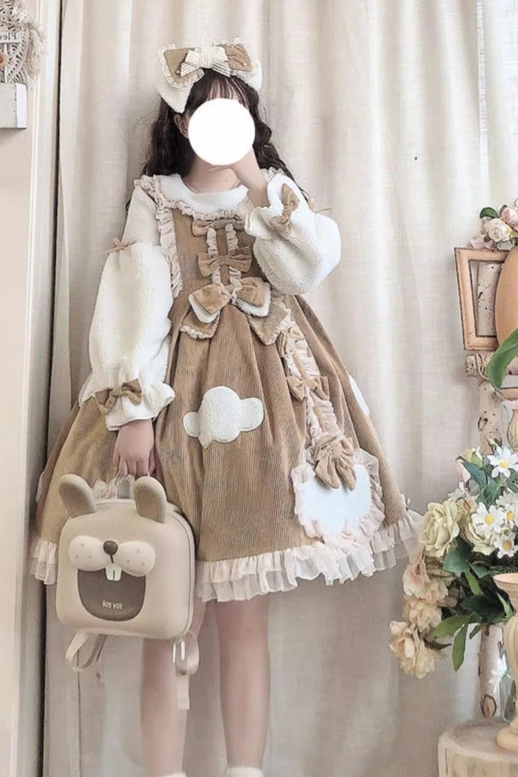 Winter Clouds Clear Up Long Sleeves Ruffle Bowknot Lace Sweet Lolita Dress 2 Colors