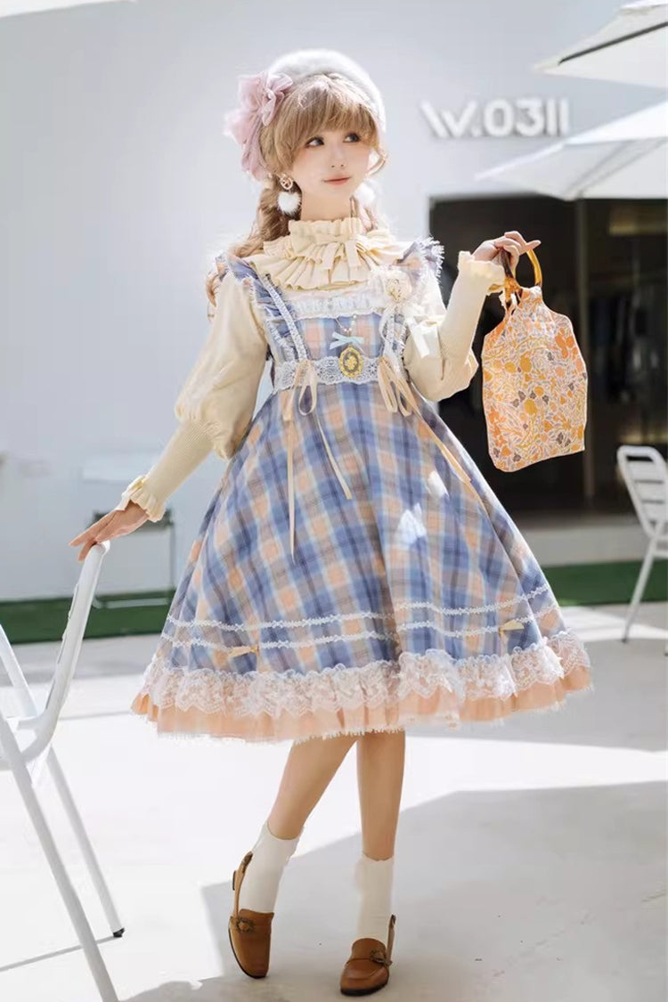 Yellow/Blue Endless Summer High Waisted Printed Ruffled Bow Lace Sweet Princess Lolita Jsk Dress 2 Versions
