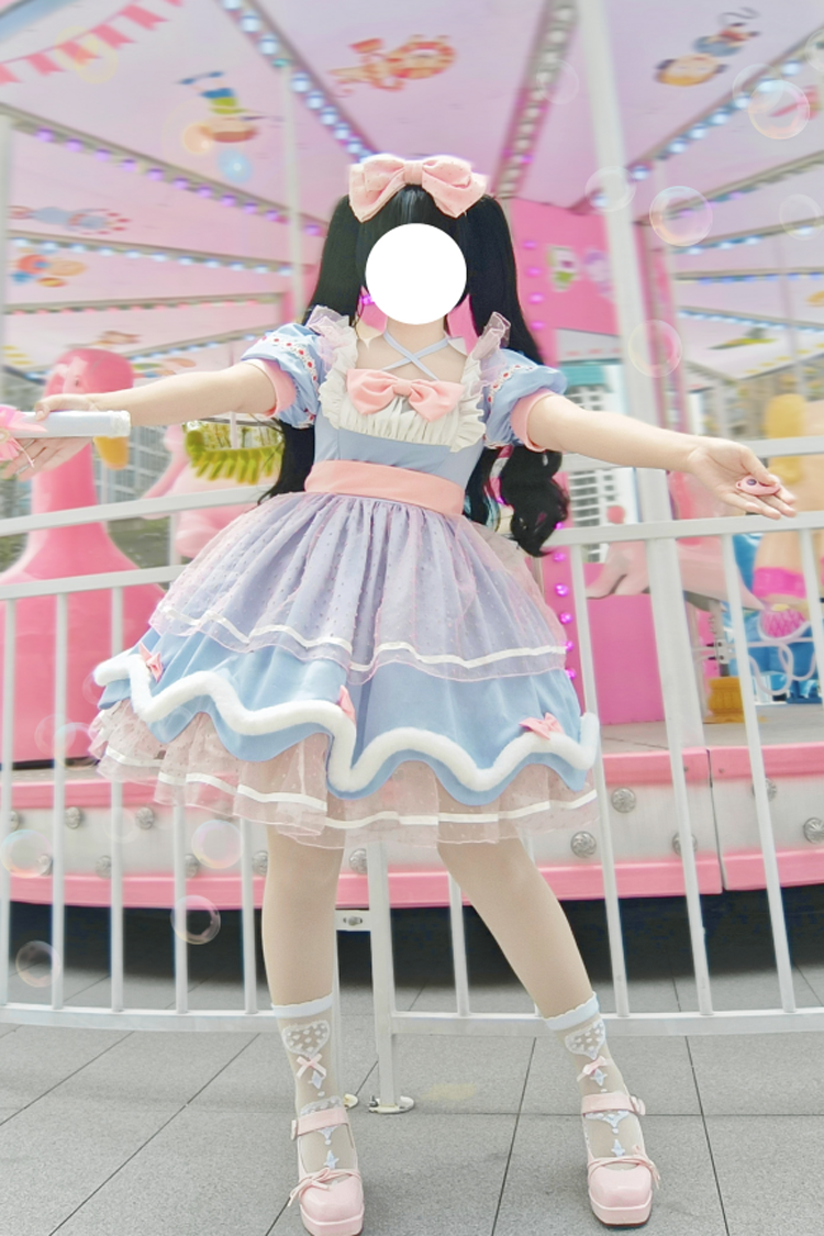 Sweetheart Bobo Magical Girl Short Sleeves Ruffle Bowknot Sweet Lolita Dress 3 Colors