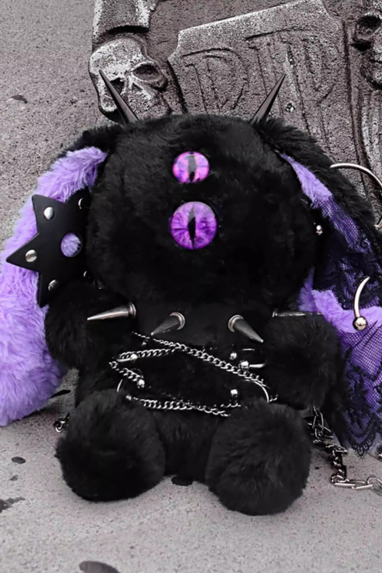 Black/Purple Demon Bunny One-Eyed Doll Chain-Decorated Gothic Lolita Crossbody Bag