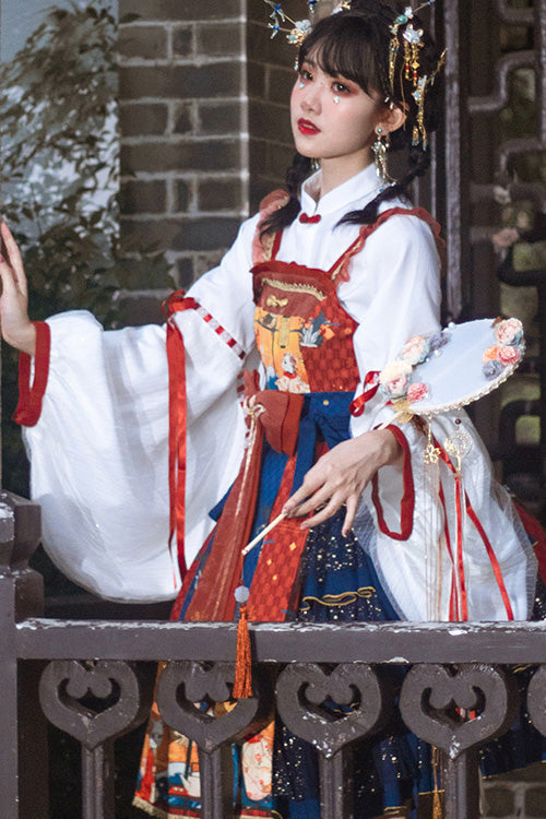 Blue Ukiyoe Cat & Waves Print Sleeveless Multi-Layer Sweet Lolita JSK Dress