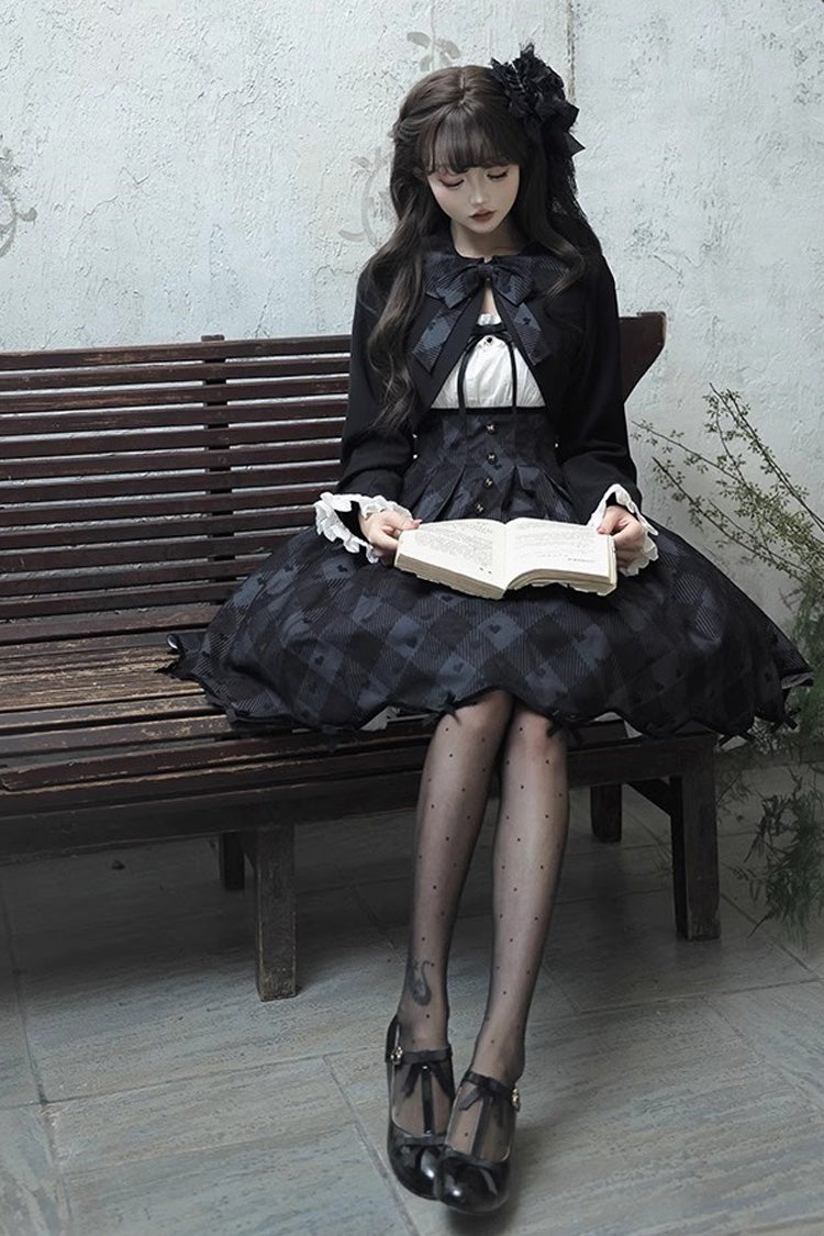 Black Swan Short Sleeves Plaid Print Sweet Elegant Princess Lolita Dress Short Version