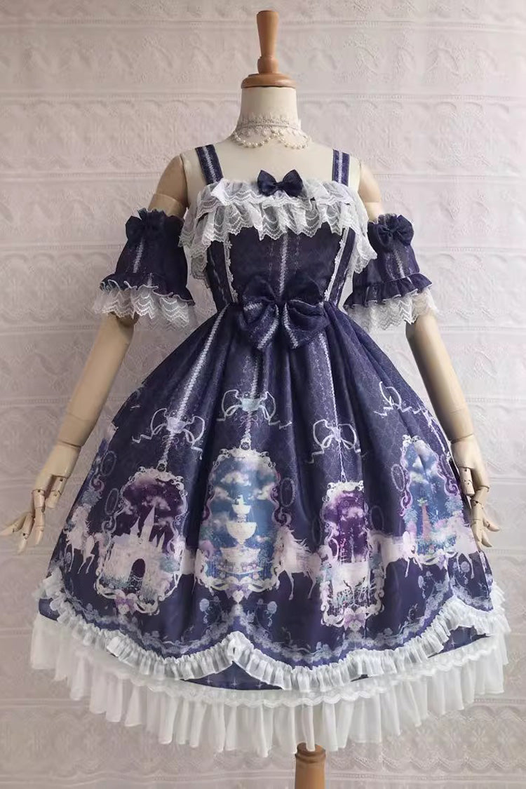 Sweetie Violet Unicorn's Secret Garden Print Ruffle Bowknot Sweet Lolita Jsk Dress 7 Colors