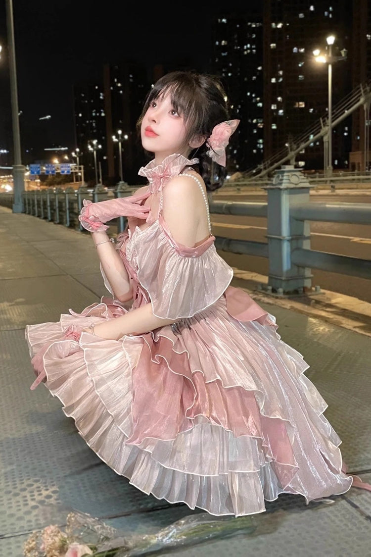 Pink Multi-layer Print Hanayome Bowknot Sweet Elegant Princess Lolita Jsk Dress