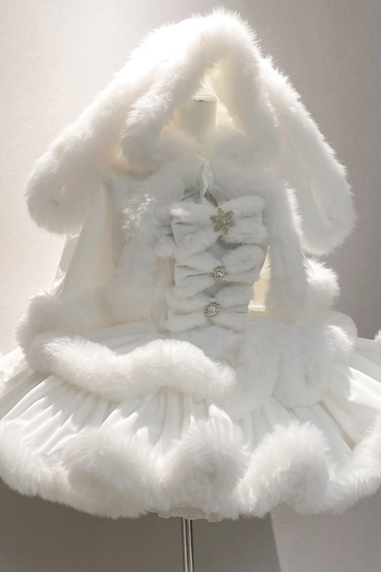 White Holiday Double-Layered Bowknot Sweet Princess Lolita Strapless Dress