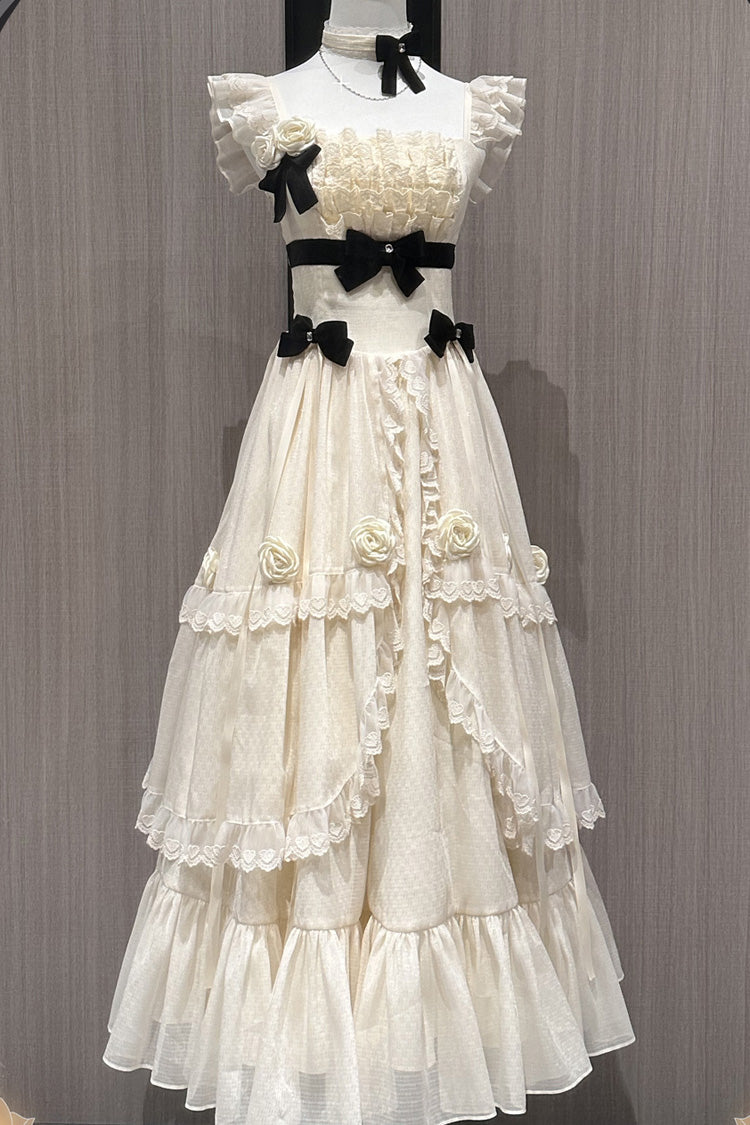 Ivory Free Verse Poetry Ruffle Bowknot Sweet Elegant Princess Lolita Tiered Dress