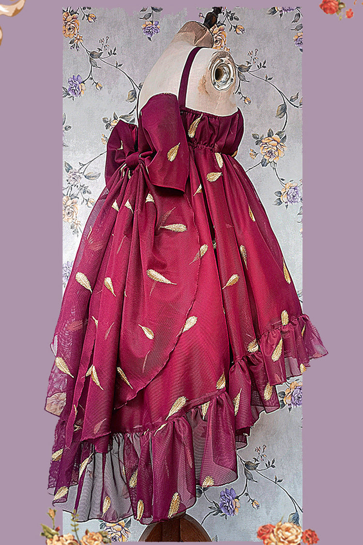 Feather Snowflake Embroidery Print Sleeveless Ruffle Bowknot Sweet Lolita Jsk Dress 3 Colors