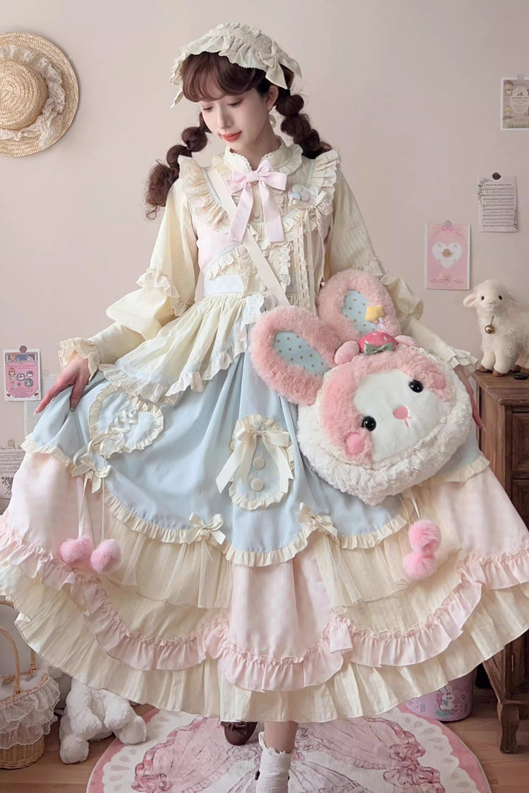Multi-Color Mianmian Macaron Sleeveless Multi-Layered Ruffle Bowknot Lace Sweet Lolita Jsk Dress (Long Version)