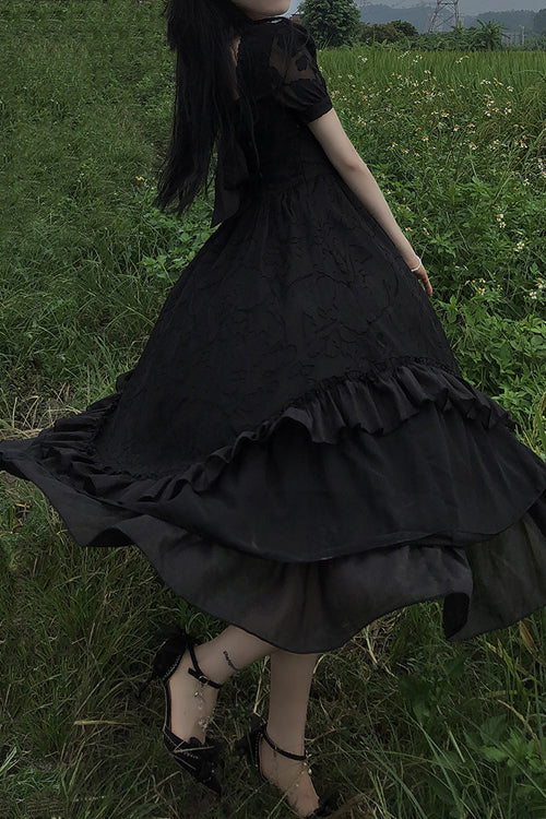 French Elegant Print Multi-Layer Ruffled Short Sleeve Classic Lolita Dress
