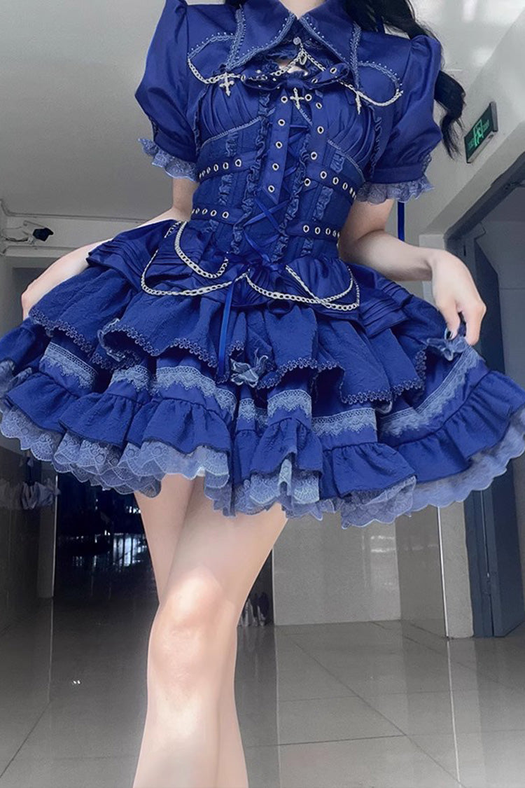 Covenant Cross Sleeveless Triple-Layered Ruffle Bowknot Lace-Up Gothic Lolita Jsk Dress 6 Colors