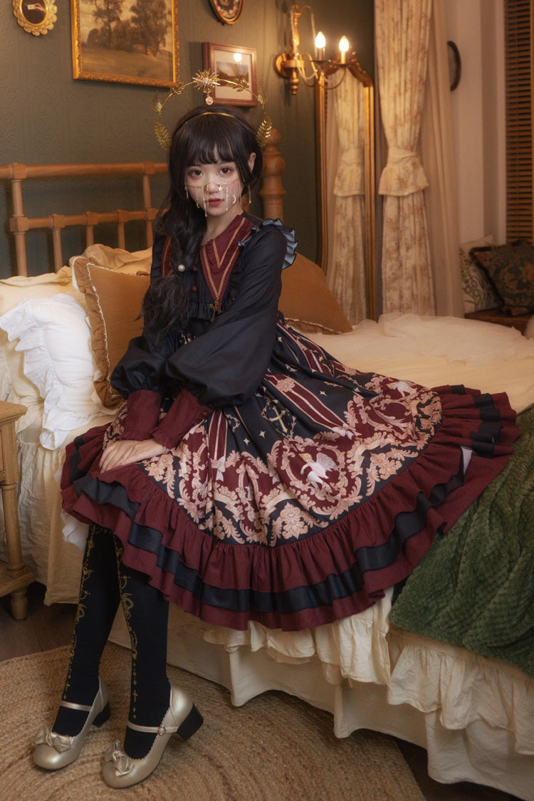 Angel's Redemption Long Sleeves Angel Print Ruffle Bowknot Sweet Lolita Dress 3 Colors