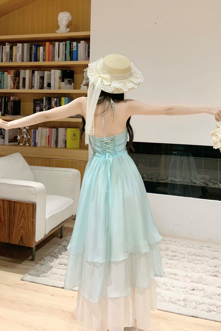 Mint Green Dreaming About The Sea Sleeveless Triple-Layered Ruffle Lace-Up Sweet Lolita Jsk Dress