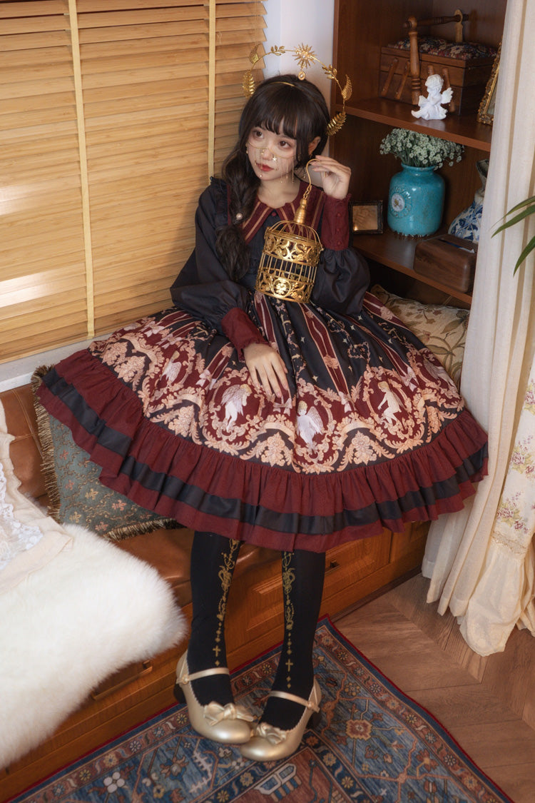 Angel's Redemption Long Sleeves Angel Print Ruffle Bowknot Sweet Lolita Dress 3 Colors