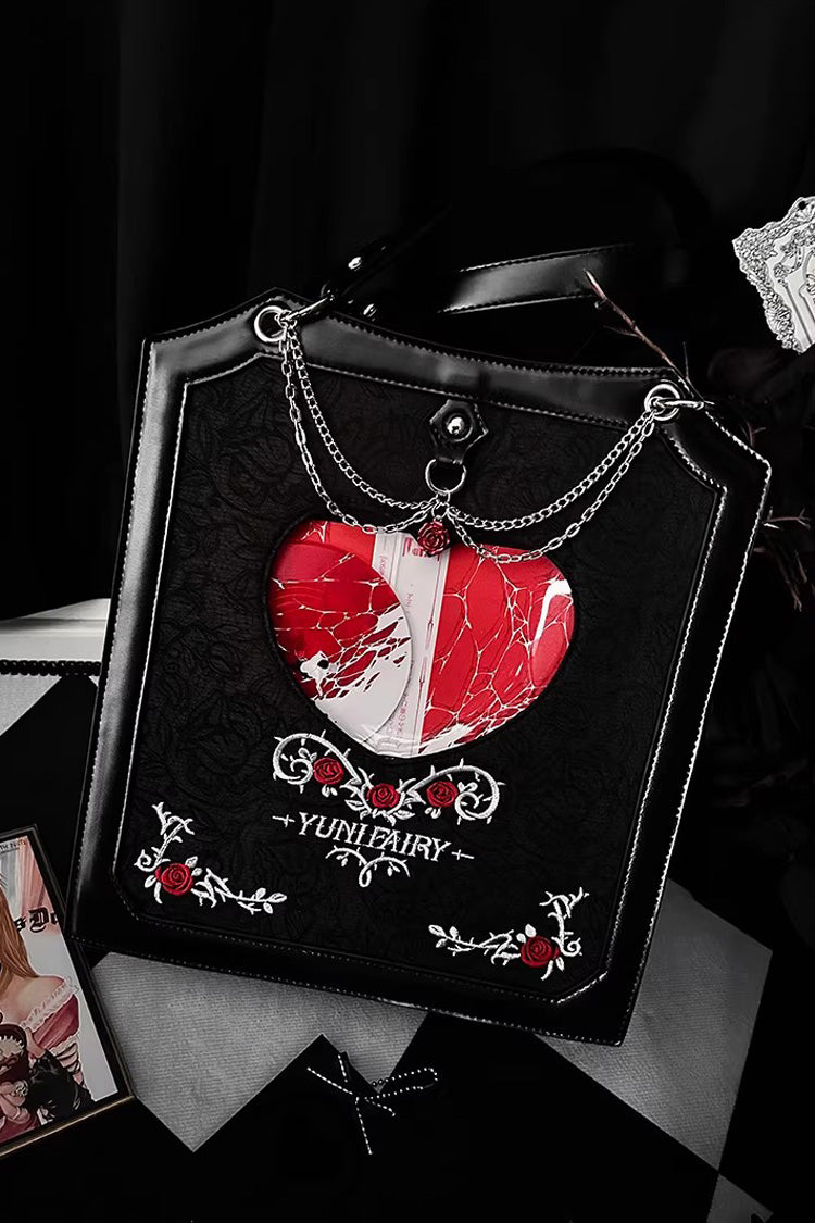 Black Rose Thorns Cut-Out Embroidered Chain-Decorated Gothic Lolita Itabag
