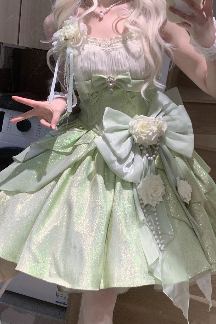 Green Rose Heart Knot Ruffle Hanayome Bowknot Sweet Princess Gorgeous Lolita Jsk Dress