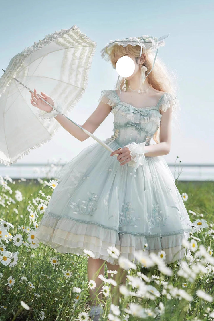 Light Green Love Is Coming Multi-layer Ruffle Embroidery Bowknot Sweet Princess Lolita Jsk Dress