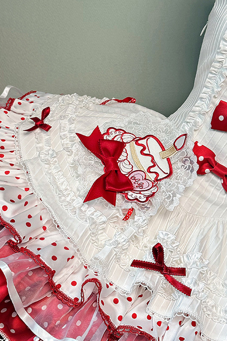 Red/White Twin Bears Sleeveless Triple-Layered Print Ruffle Bowknot Lace Sweet Lolita Jsk Dress