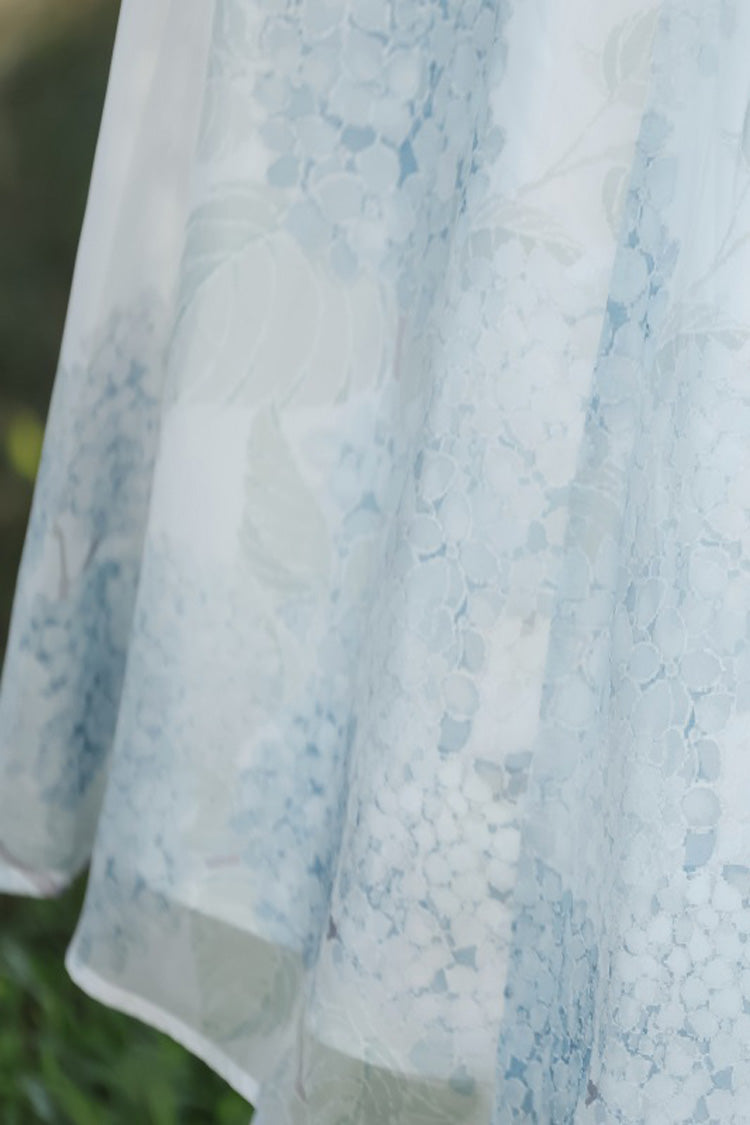 White Hydrangea Message Short Sleeves Print Ruffle Lace Sweet Chinese Style Elegant Lolita Dress