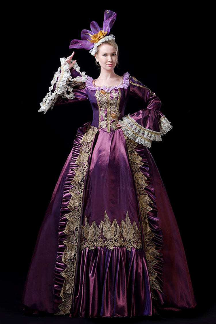 Multi-Layer Long Sleeves Trumpet Sleeves High Waisted Hollow Embroidery Print Victorian Lolita Prom Dress
