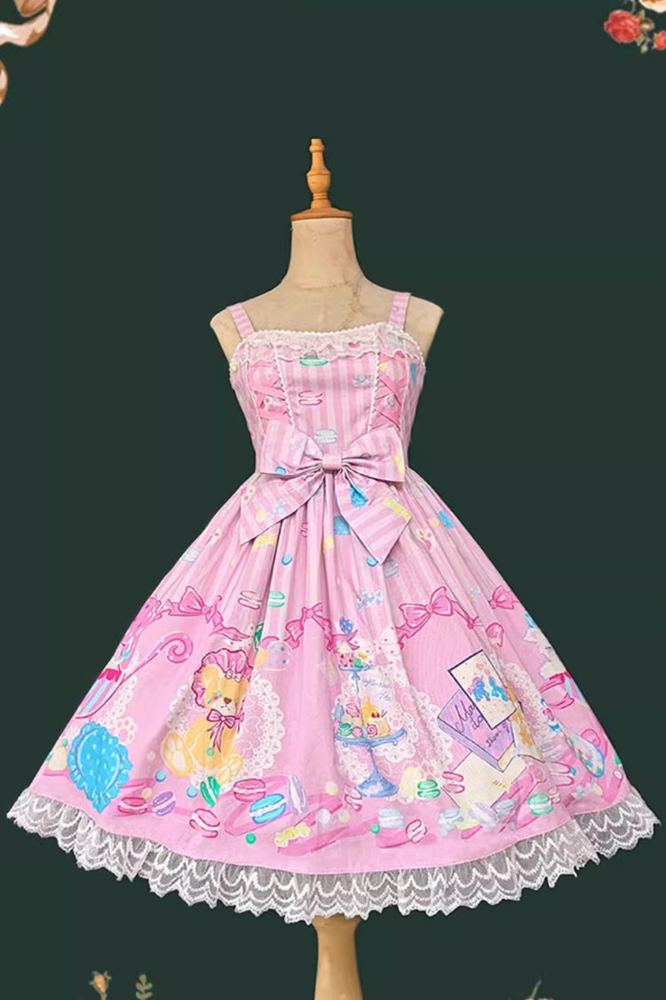 Macaron Dolly House Sleeveless Print Bowknot Lace-Up Sweet Lolita Jsk Dress 3 Colors