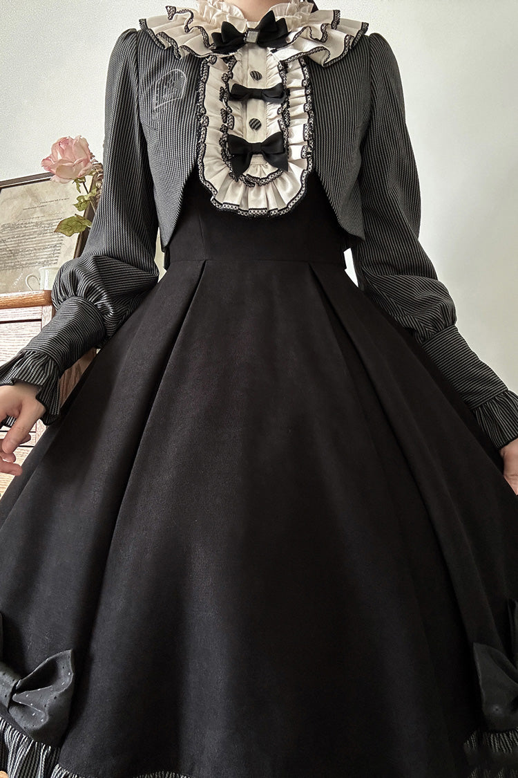 Black Serenade Long Sleeves Ruffle Bowknot Fake Two Pieces Classic Lolita Dress