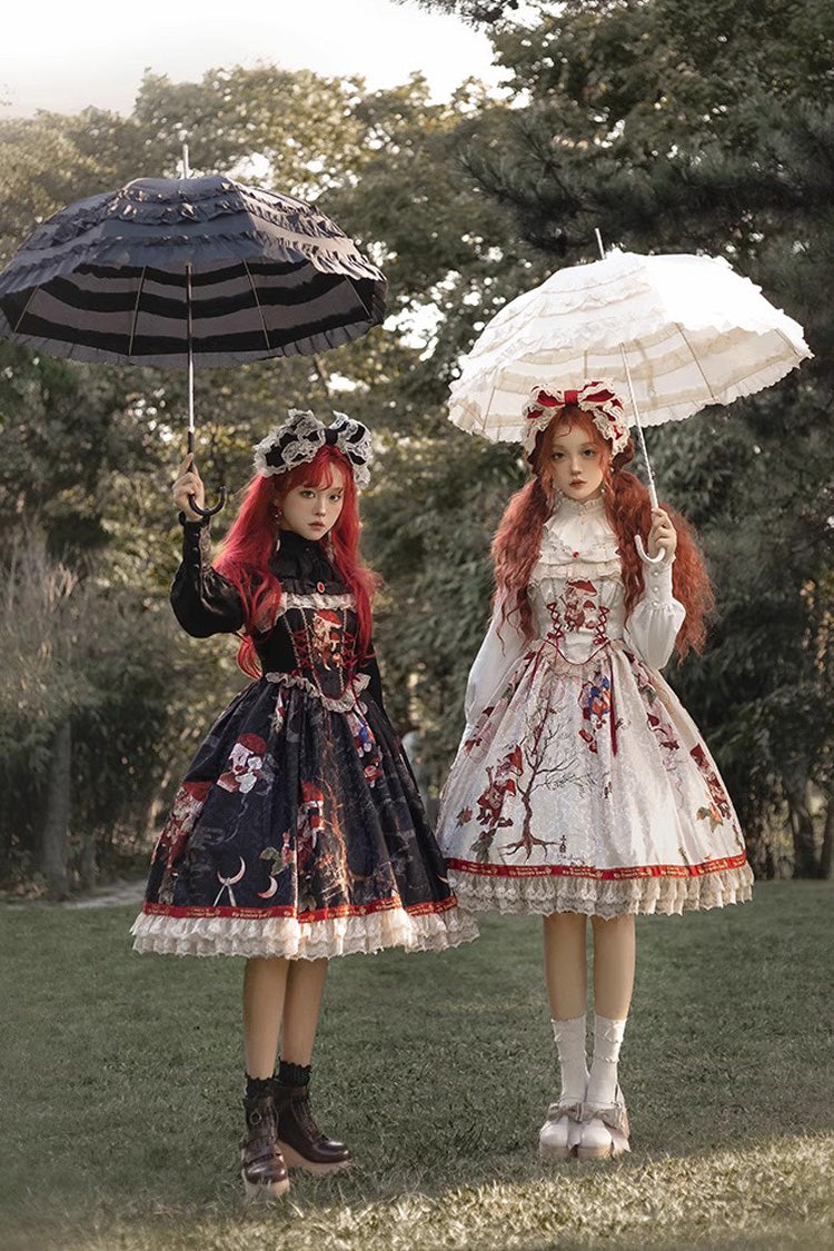 Cat Traveler Print Ruffle Vintage Elegant Sweet Lolita Jsk Dress 2 Colors