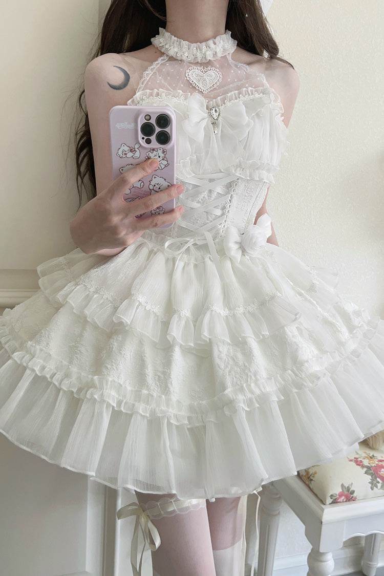 White Halterneck Triple-Layered Bowknot Lace Sweet Lolita Jsk Dress