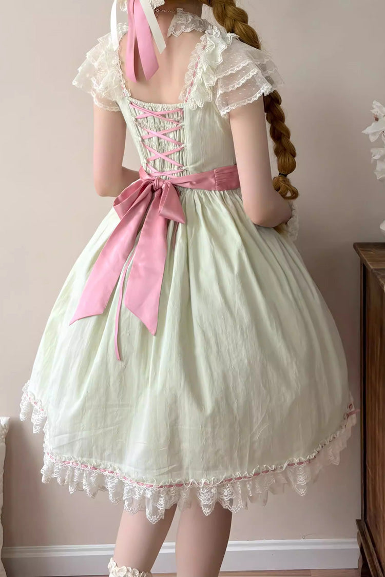 Green Sakura's Spring Resonance Sleeveless Ruffled Bow Sweet Lolita Jsk Dress (Short Version)